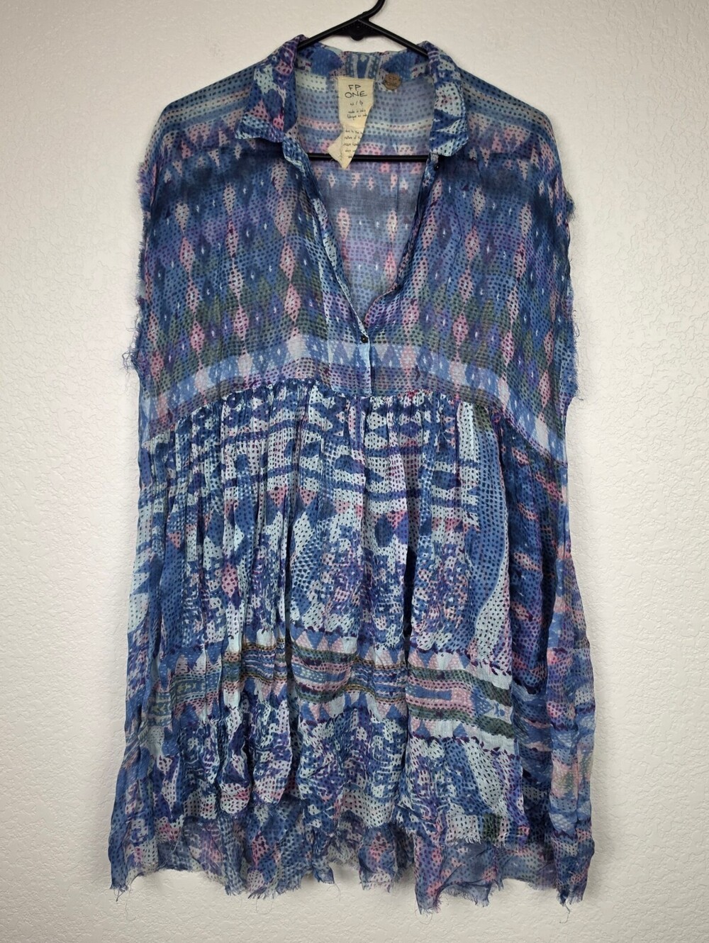 Free People Retro Raw Hem XS Multicolor Tunic Dress
